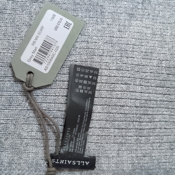NWT All Saints Rib Grey Scarf - Picture 2 of 2